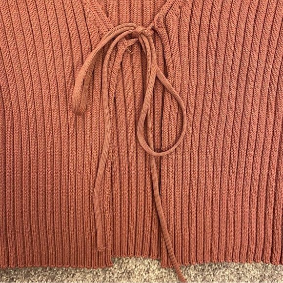 Zara Women's Ribbed Knit Tie Front Long Sleeve Crop Cardigan Sweater Top Size M - Picture 4 of 12